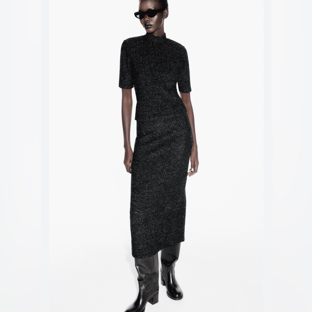Zara Shimmering Black skirt set
